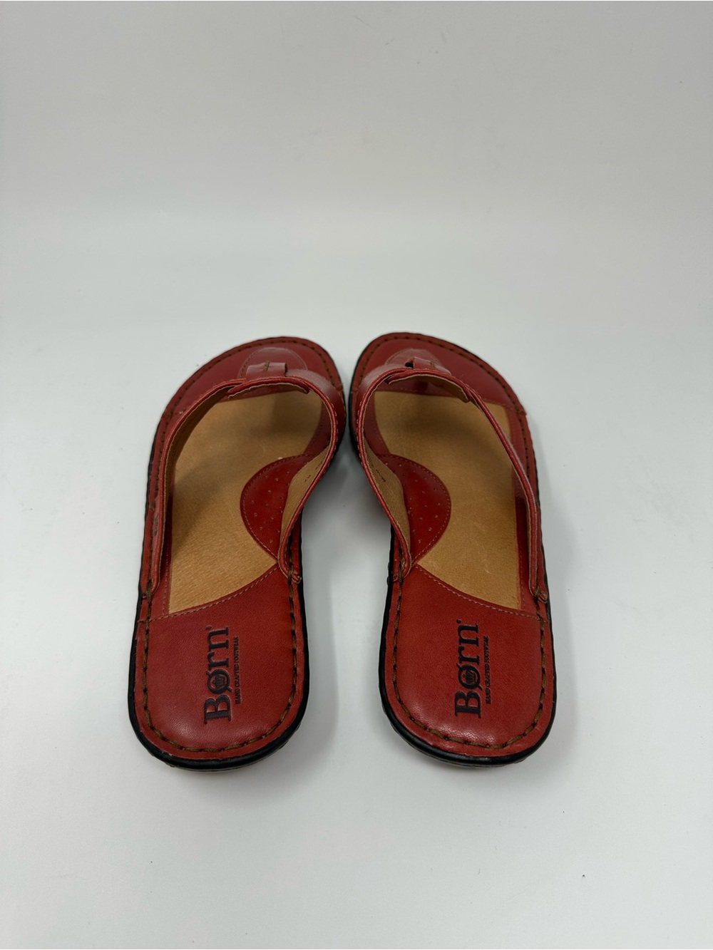 Born Leather Thong Sandals Toe-Loop Strap Red Women's 9 - Picture 10 of 14